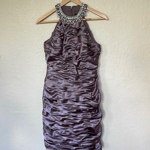 Cocktail dress - satin short purple elegant dress